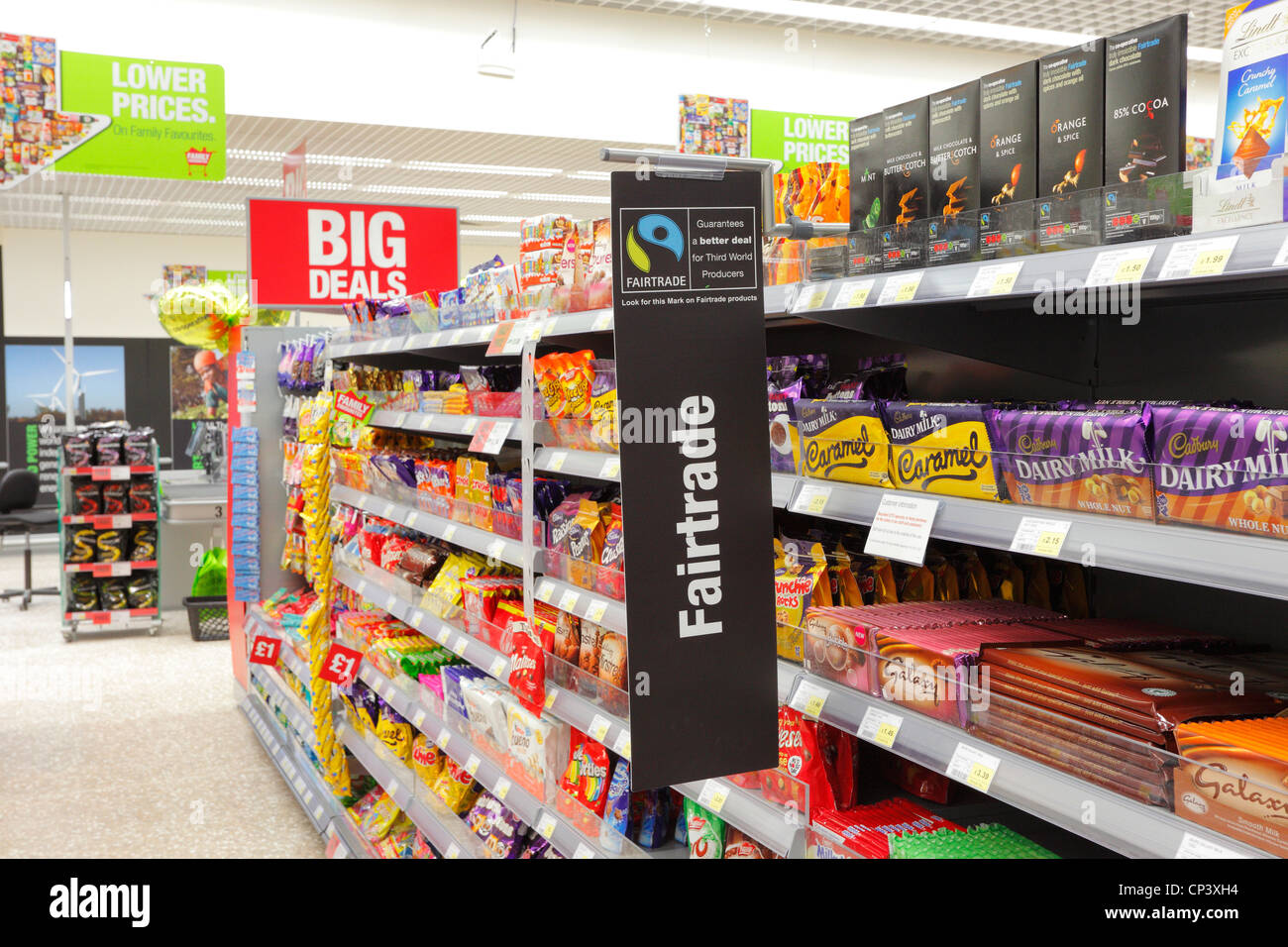 Supermarket fairtrade chocolate aisle Stock Photo
