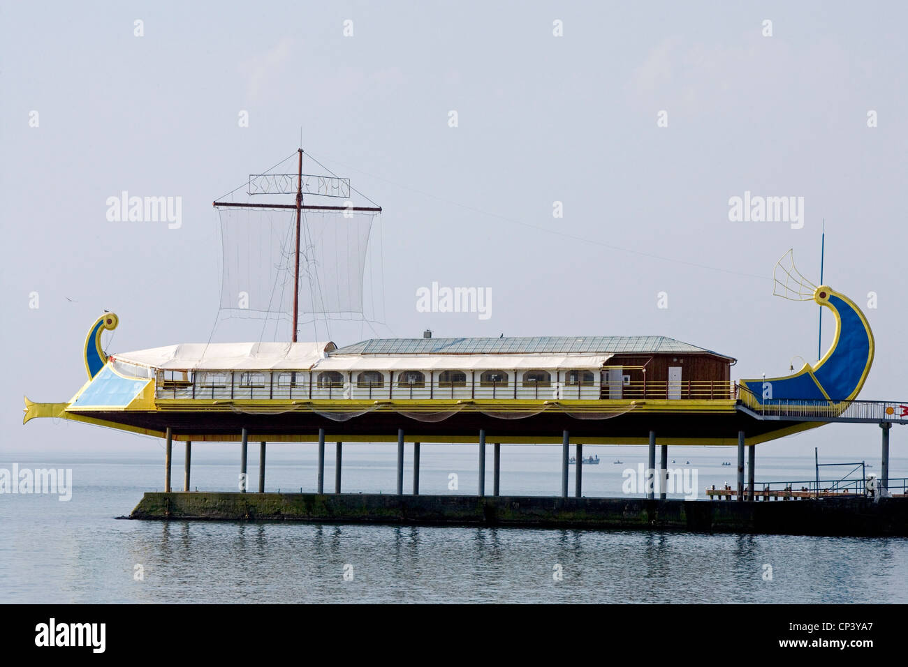 Ukraine Crimea Yalta. Restaurant in the form of a Viking longship
