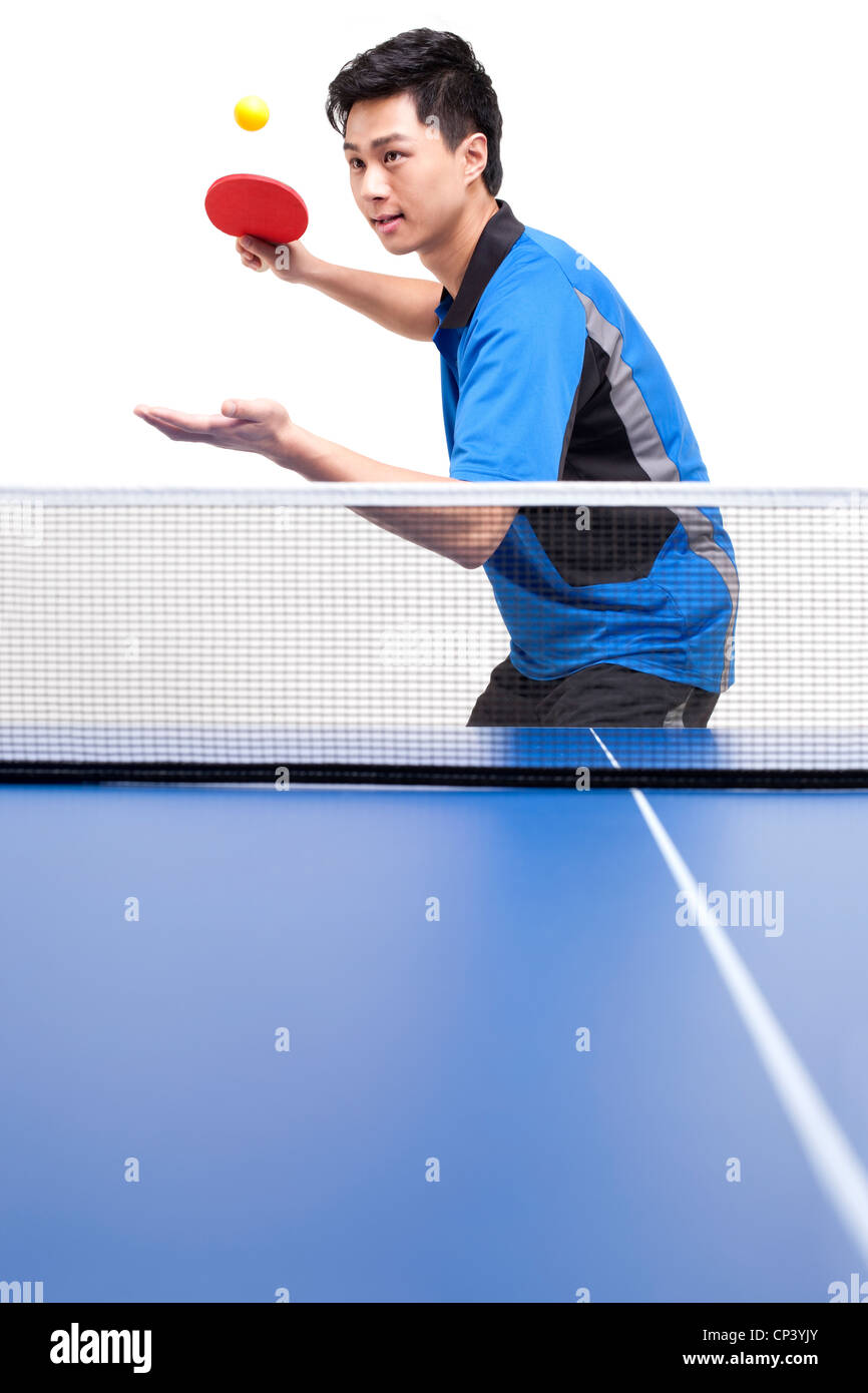 Table tennis player serving Stock Photo Alamy
