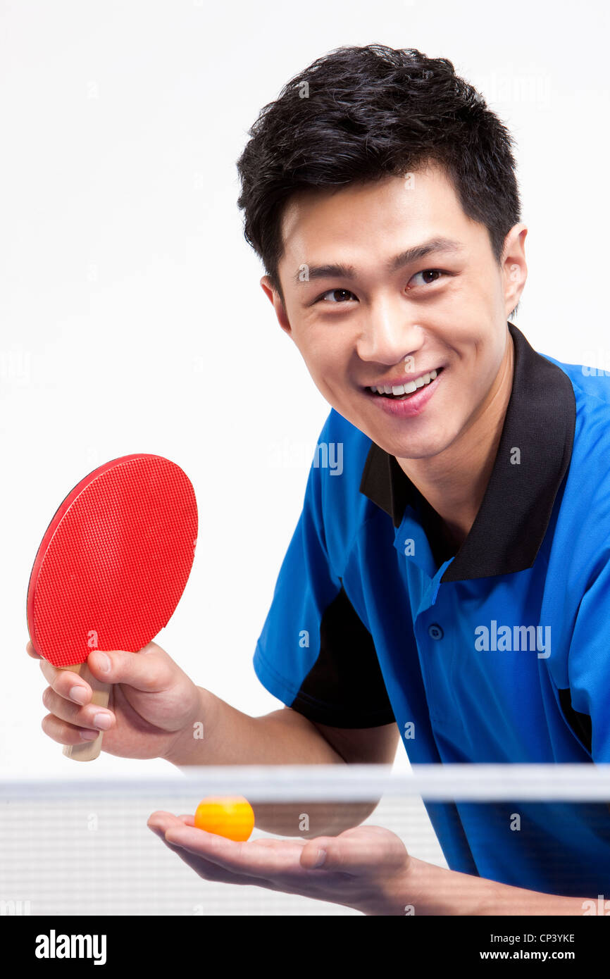 Table tennis player ready to serve Stock Photo Alamy