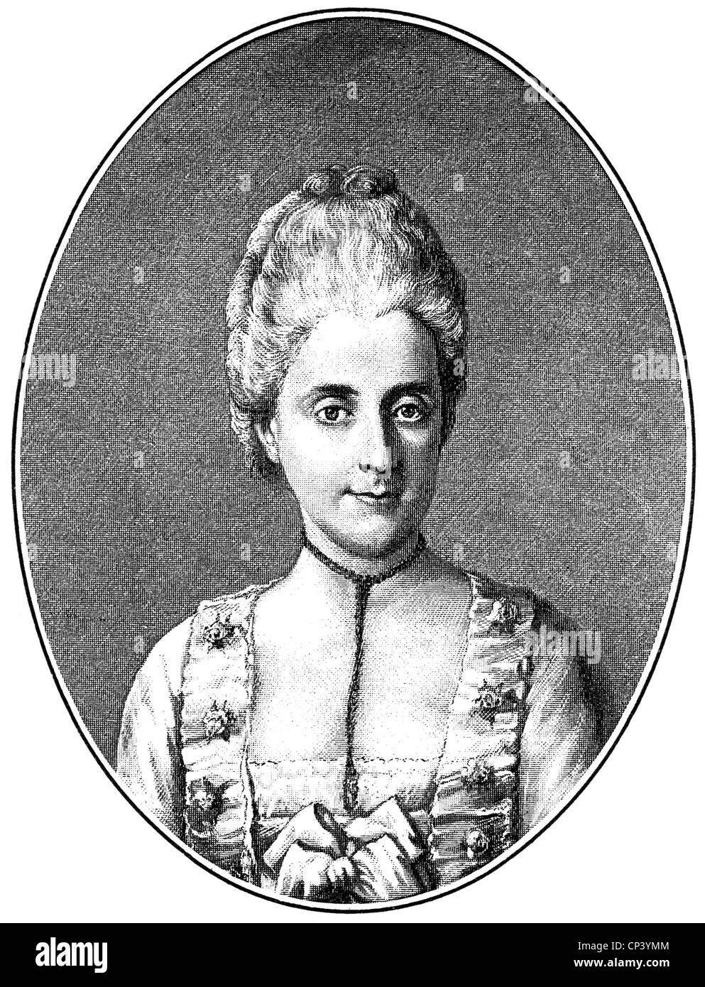 Koenig, Eva, 22.3.1736 - 10.1.1778, wife of Gotthold Ephraim Lessing, portrait, wood engraving, 19th century, Stock Photo