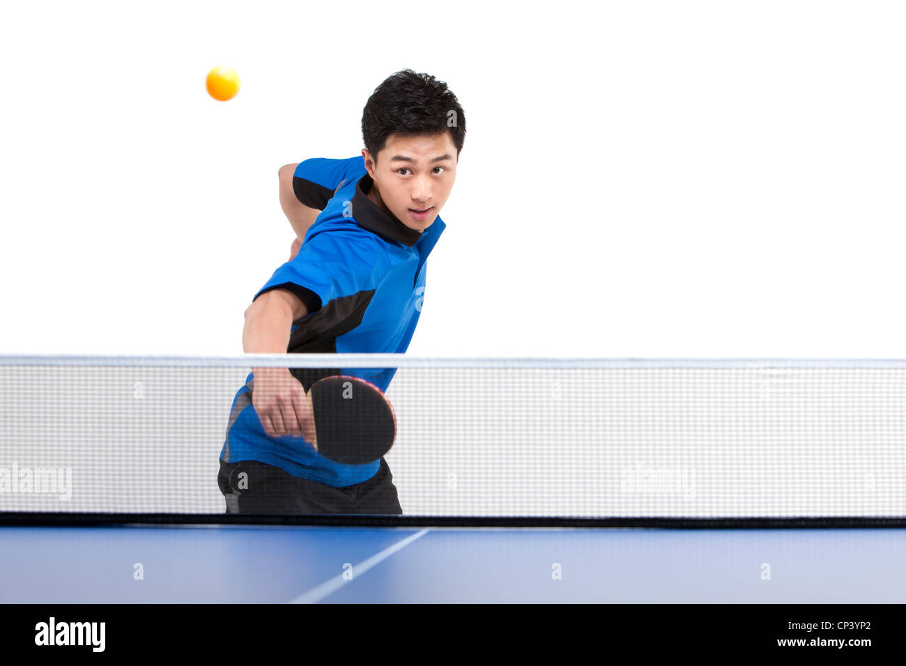 Table tennis player hitting ball Stock Photo Alamy