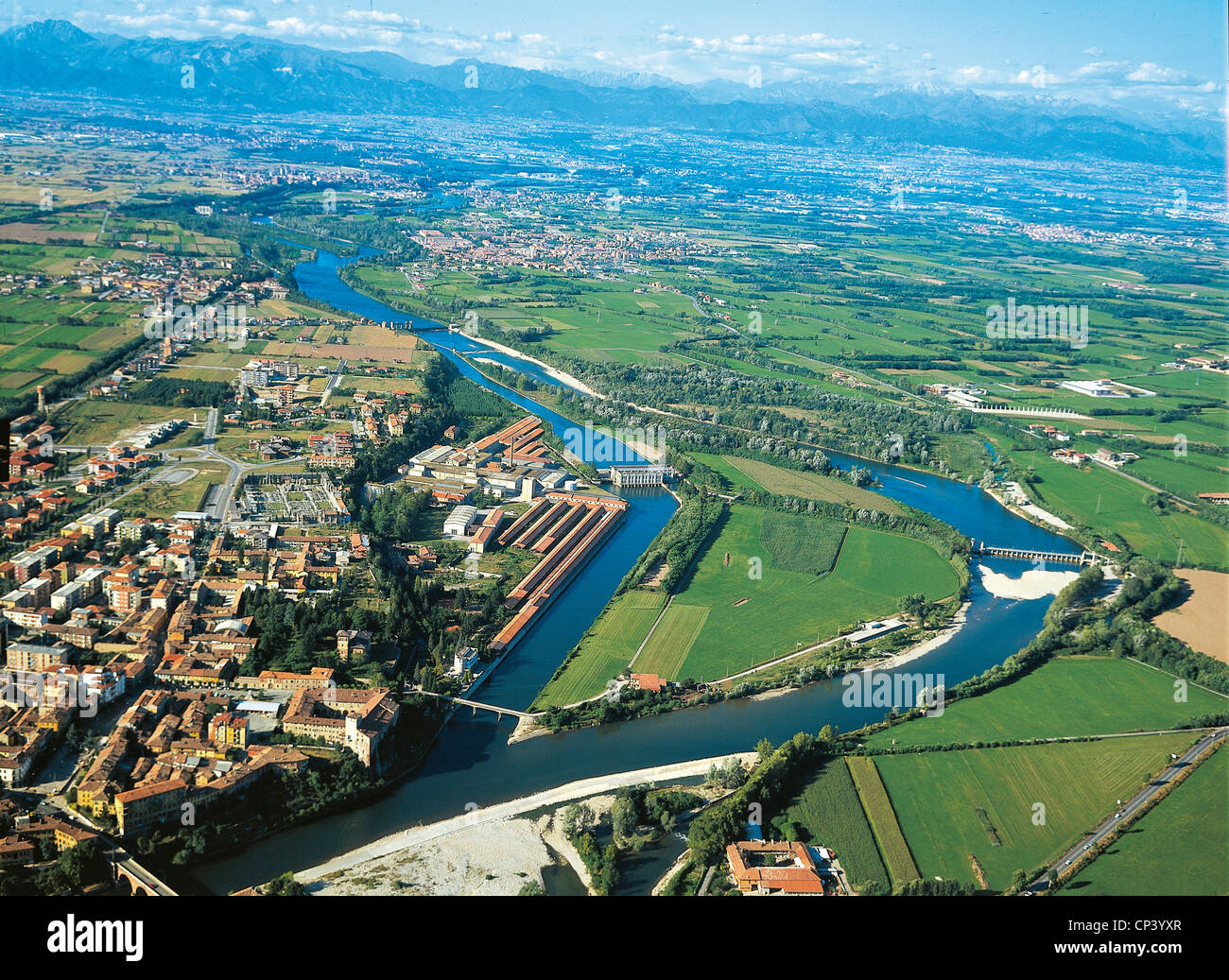 Aerial View Of Lombardy River Adda Stock Photo