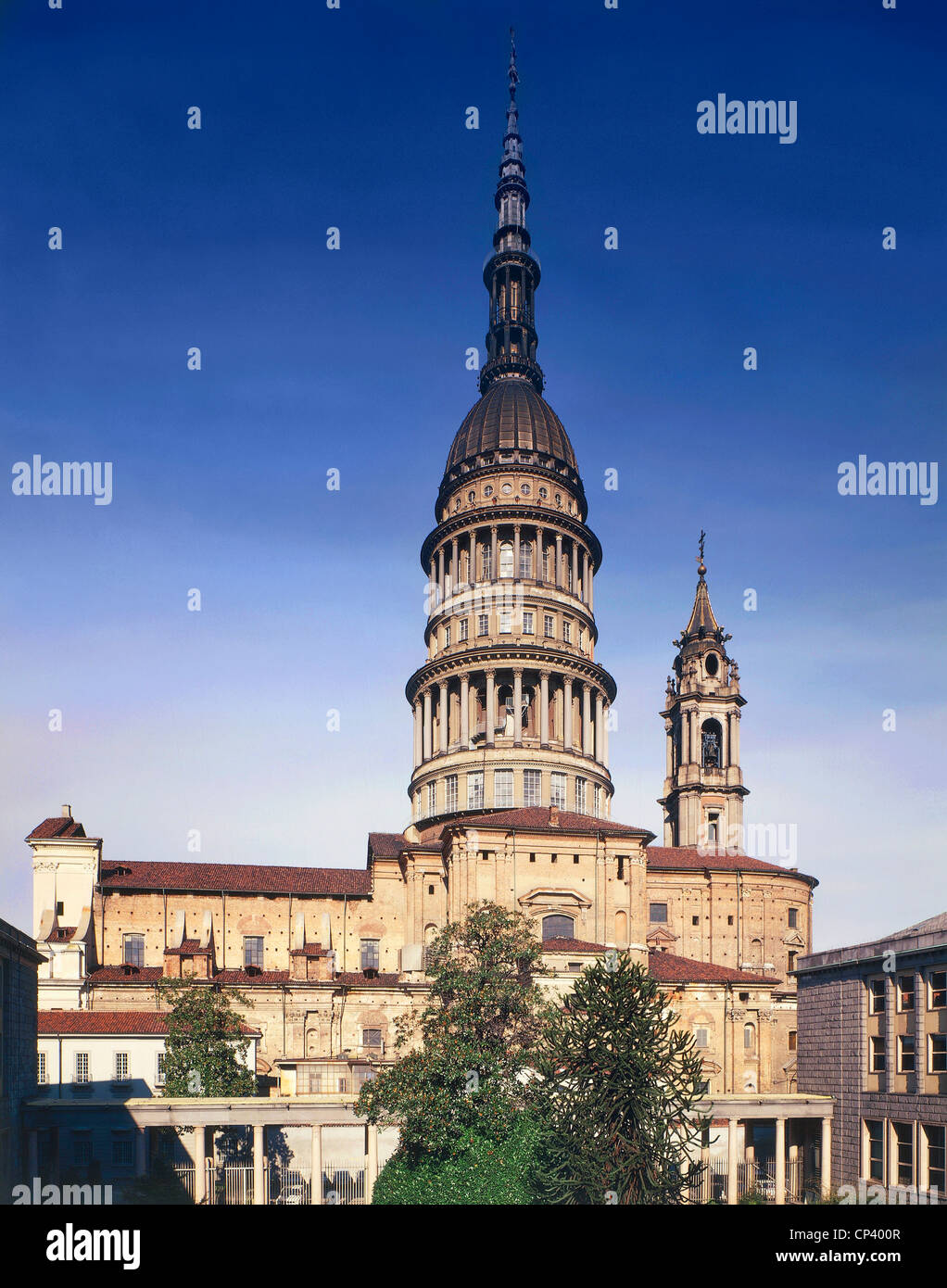 Piedmont Novara. Basilica di San Gaudenzio (architect Pellegrino Tibaldi, 1577). Lateral view with bell tower dome (architect Stock Photo