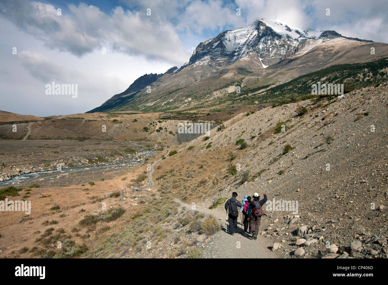 Trekking in Torres del Paine National Park. Patagonia, Chile. Stock Photo