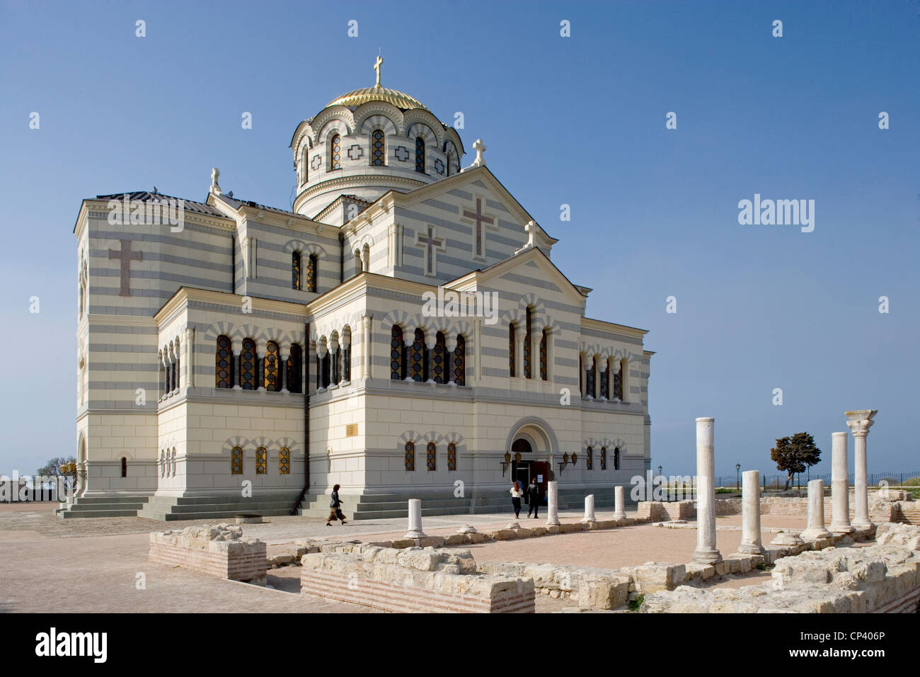Ukraine - Crimea - Sevastopol. The Cathedral of St. Vladimir (1861-92) within the archaeological area of Kherson Stock Photo