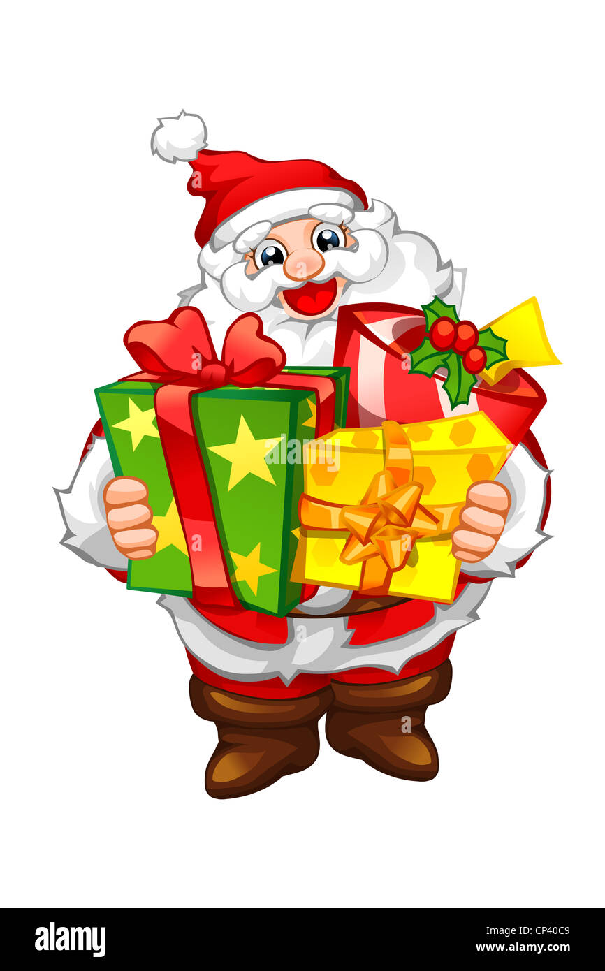 Santa Claus holding gift boxes Stock Photo - Alamy