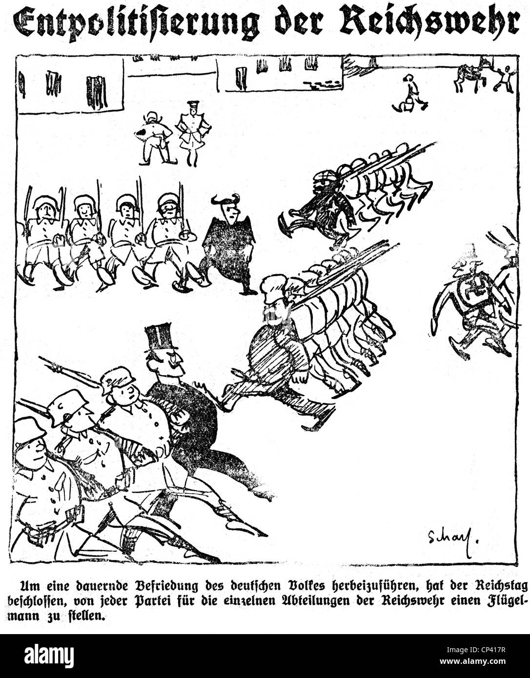 military, Germany, caricature, 'Depoliticising the Reichswehr', drawing by Scharf, 'Welt am Sonntag', 5.1.1926, Additional-Rights-Clearences-Not Available Stock Photo