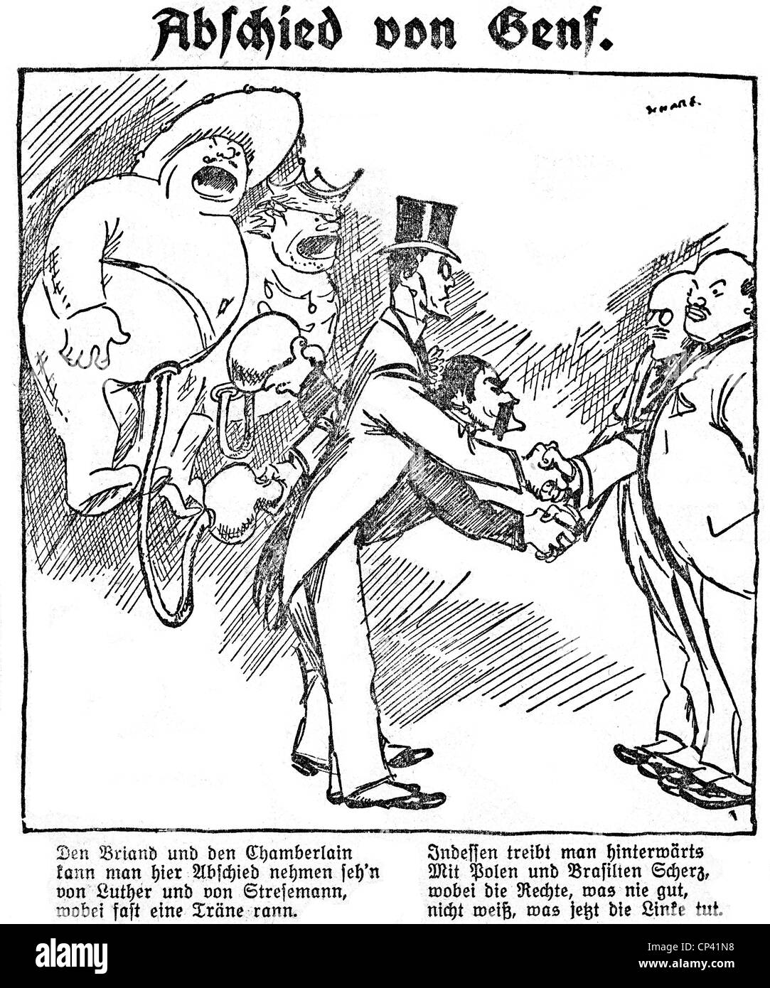 politics, League of Nations, caricature, 'Farewell from Geneva', drawing by Scharf, 'Welt am Sonntag', 21.3.1926, Additional-Rights-Clearences-Not Available Stock Photo