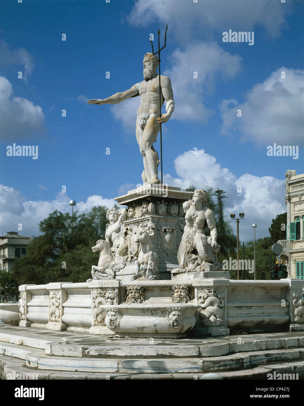 Sicily - Messina. Piazza Unita 'd'Italy. The Fountain of Neptune, 1557. By Giovanni Angelo Montorsoli (1507-1563). Stock Photo