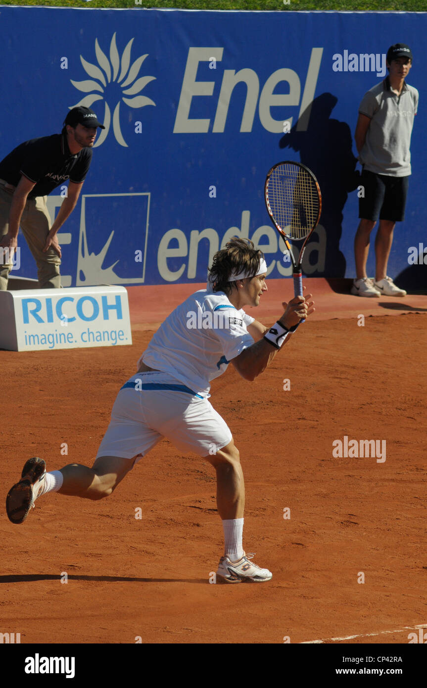 David Ferrer during the ATP final against RAFA NADAL at the Real Club de Tennis de Barcelona Spain Stock Photo