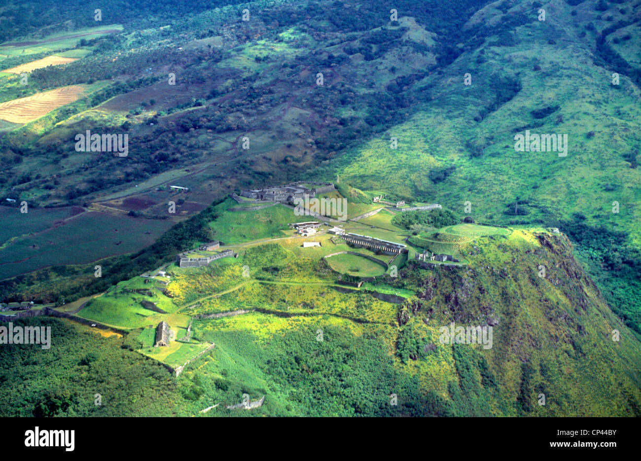 St Kitts Brimstone Hill Brimstone Fort Aerial View World Heritage Site Stock Photo
