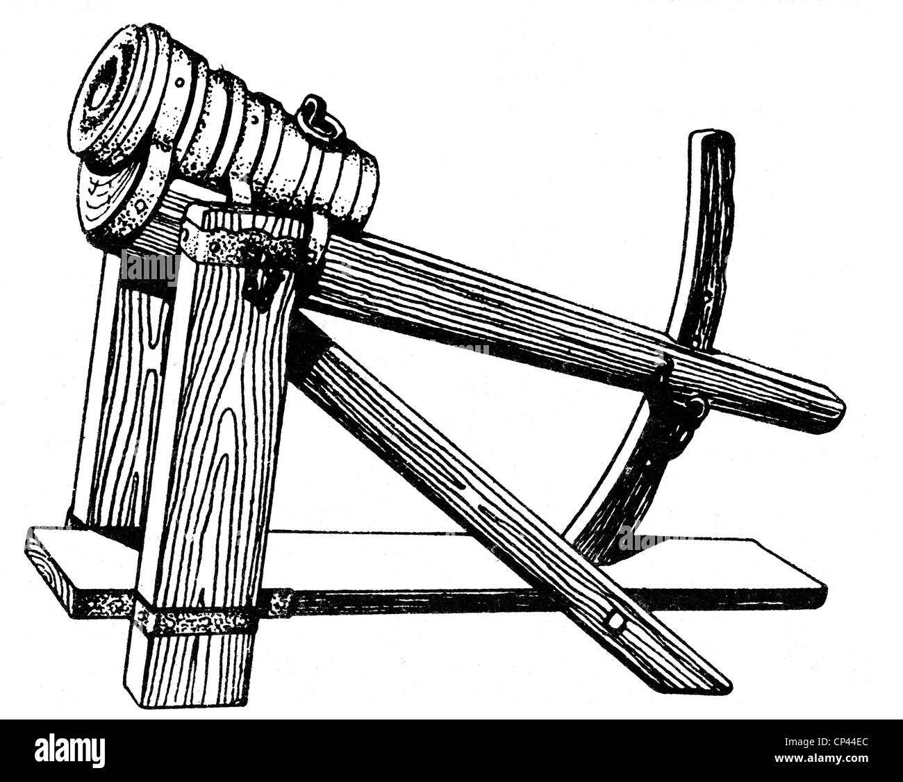 military, artillery, cannon, bombard, 14th century, wood engraving, 19th century, cannon