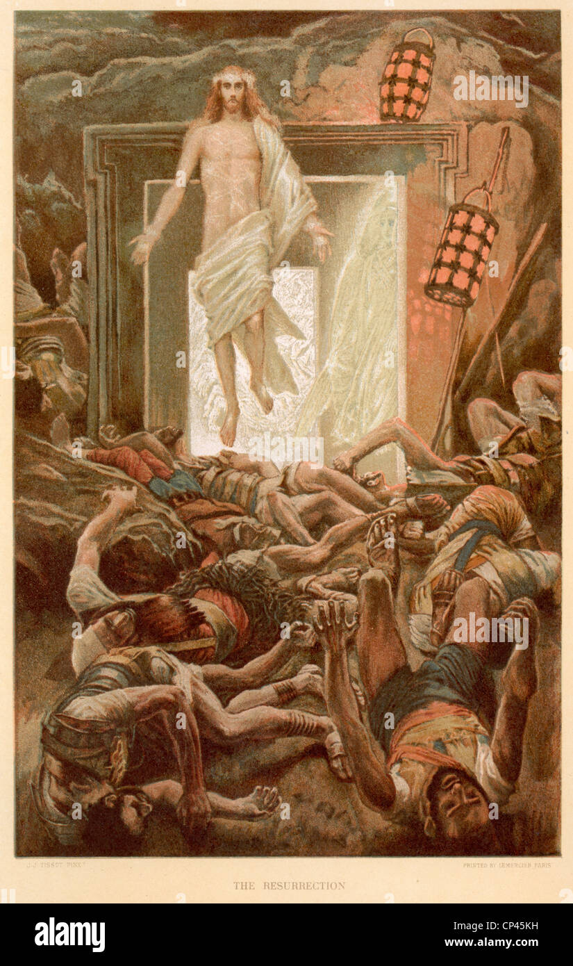 Lithograph of the Resurrection of Jesus Christ, by James Tissot Stock Photo