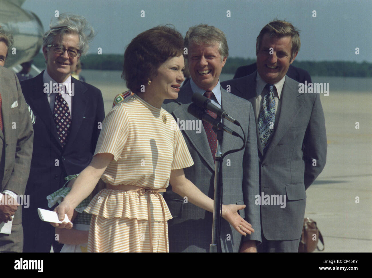 Rosalynn Carter speaks upon her return from her politically substantial