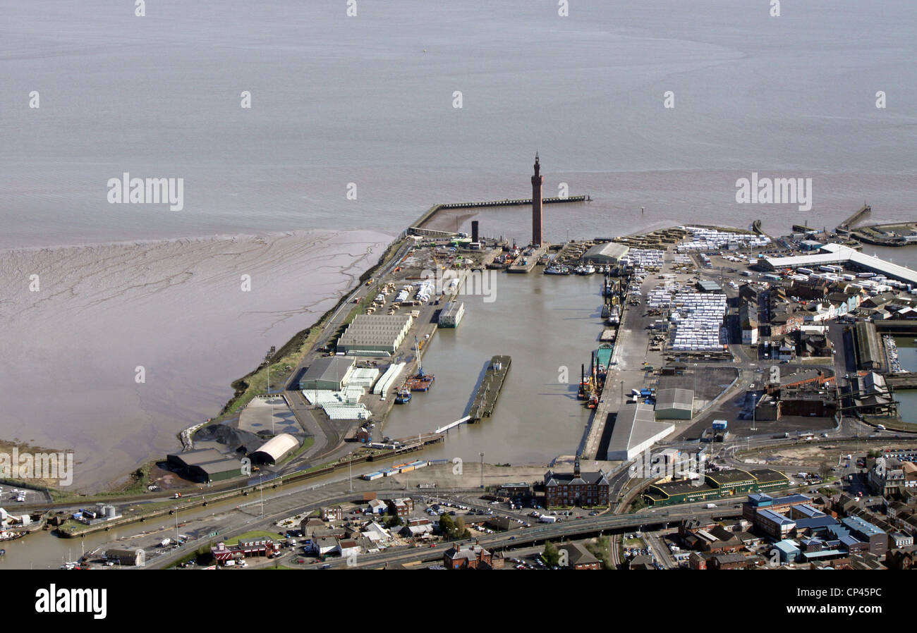 aerial view of Grimsby docks and Tower Stock Photo Alamy