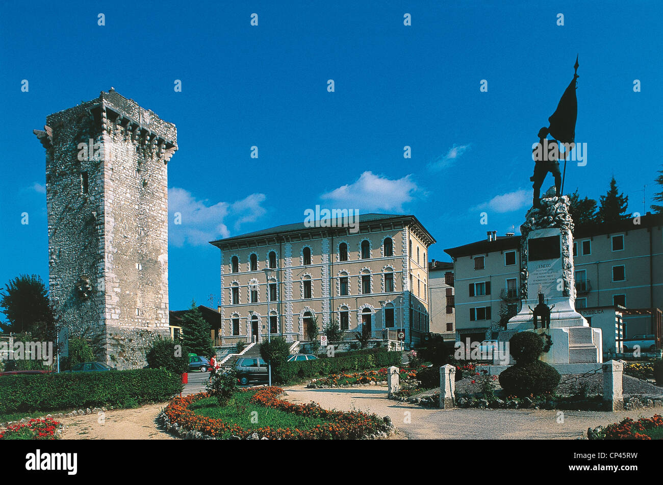 VENETO PIAZZA AND THE TOWER ENEGO Scaliger Stock Photo