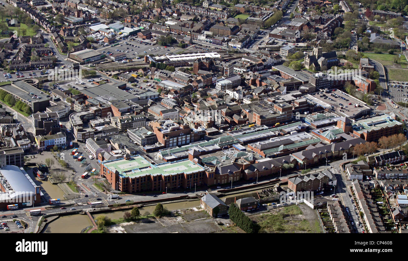 Aerial view of Grimsby town centre with the Freshney Place Shopping Centre prominent in the foreground Stock Photo