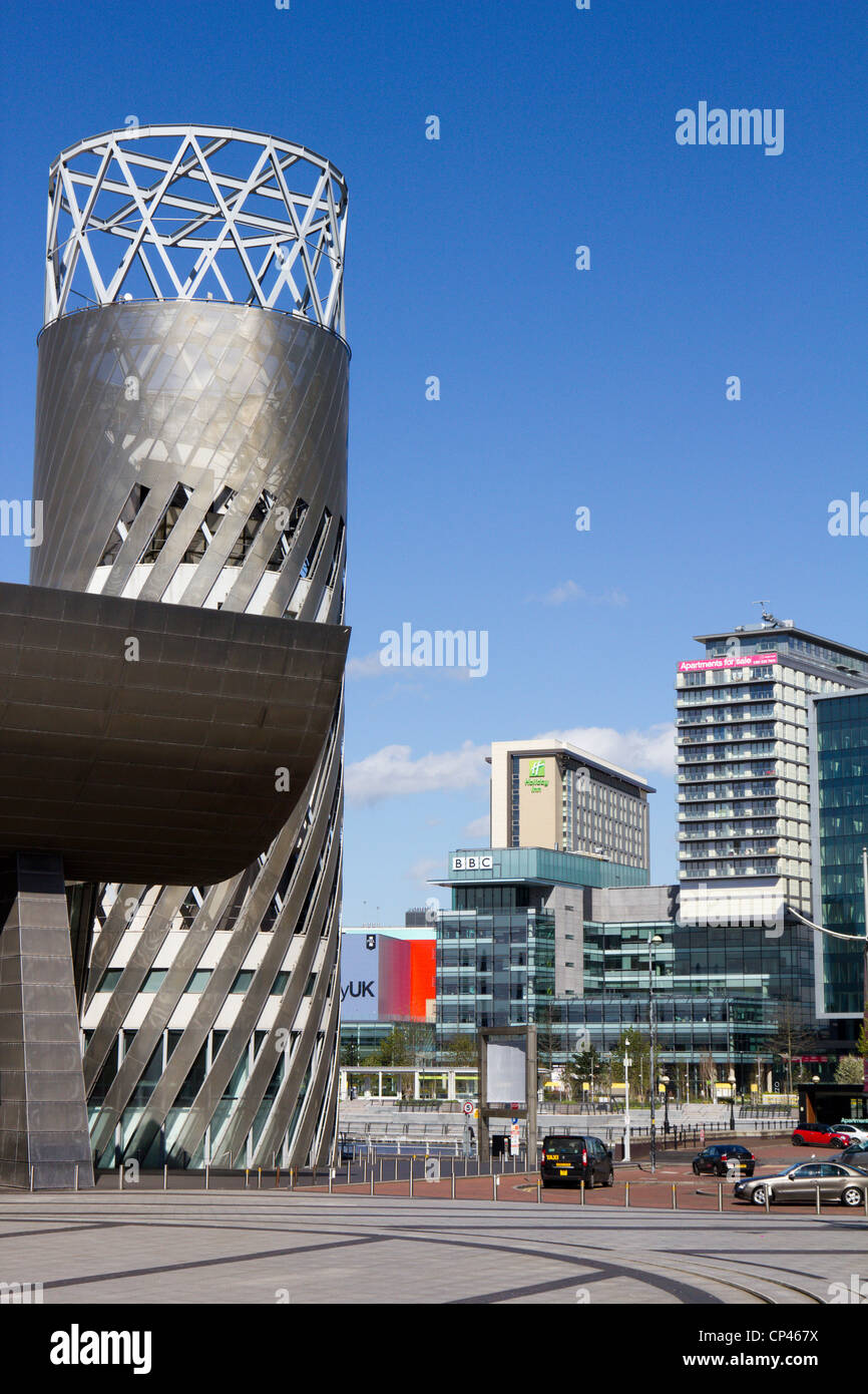 The Lowry  theatre and gallery complex situated on Pier 8 at Salford Quays, Greater Manchester, England. Stock Photo