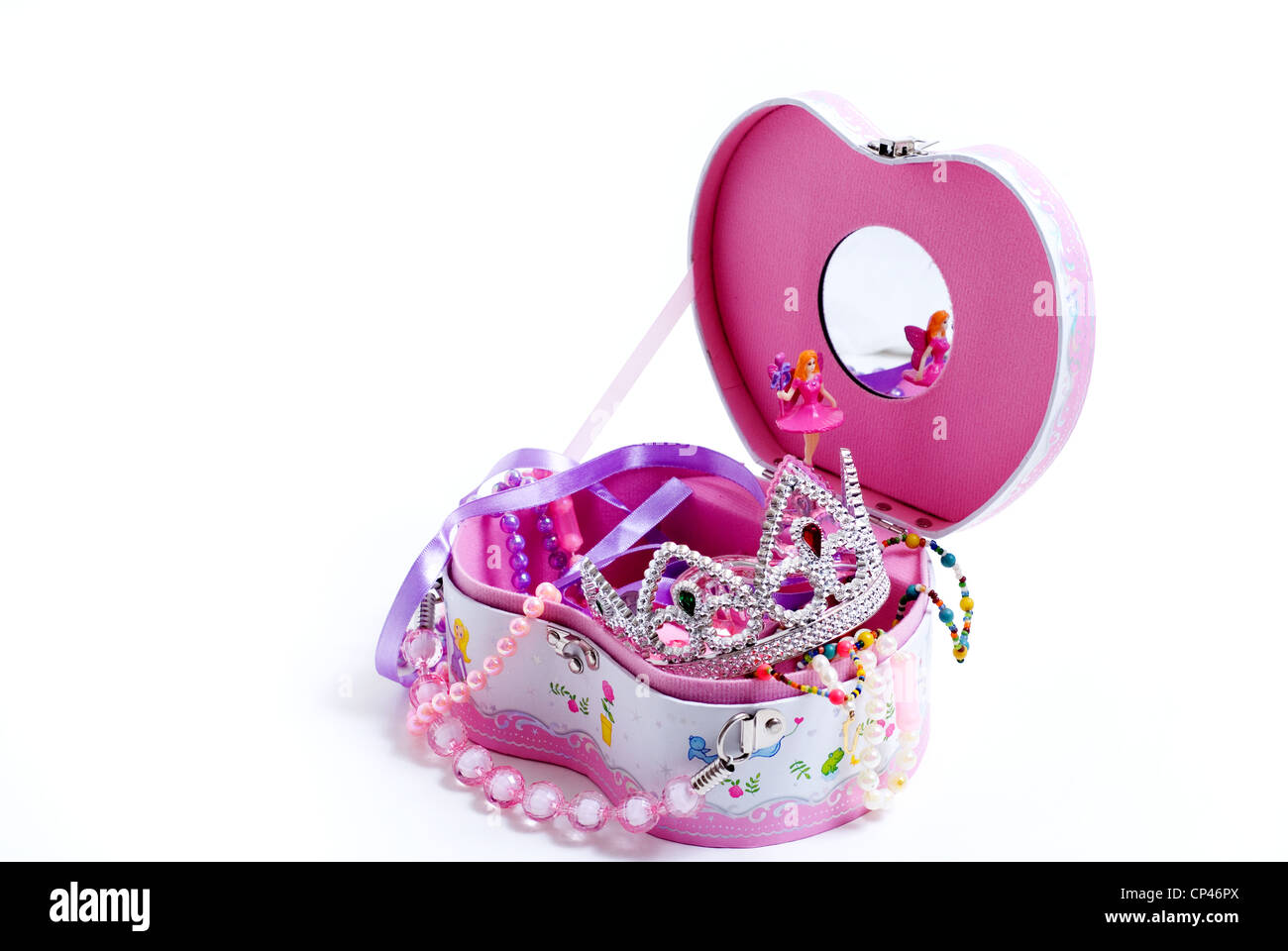 Pink Tween jewelry musical box open with jewels Stock Photo Alamy