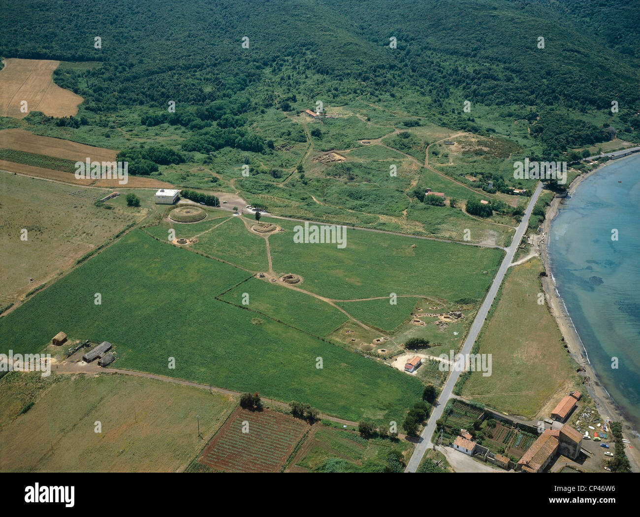 Tuscany - Populonia (Li). Aerial view of the Etruscan necropolis Stock Photo