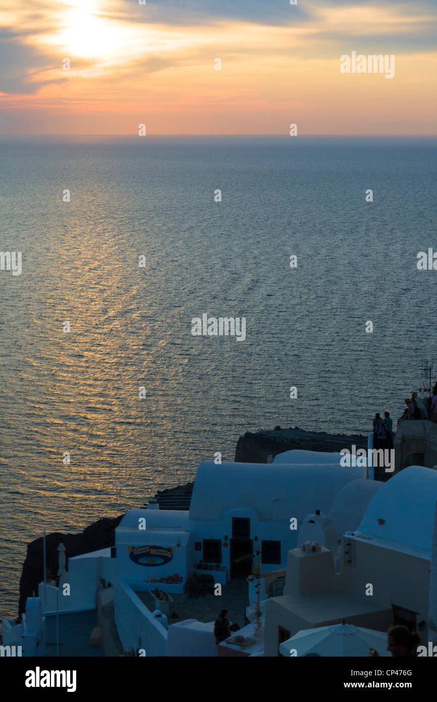 Sun setting over Oia Stock Photo