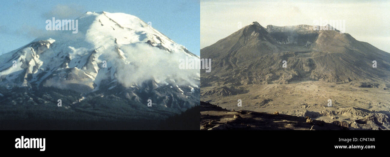 Before and after the eruption of Mount Saint Helens. The volcano lost
