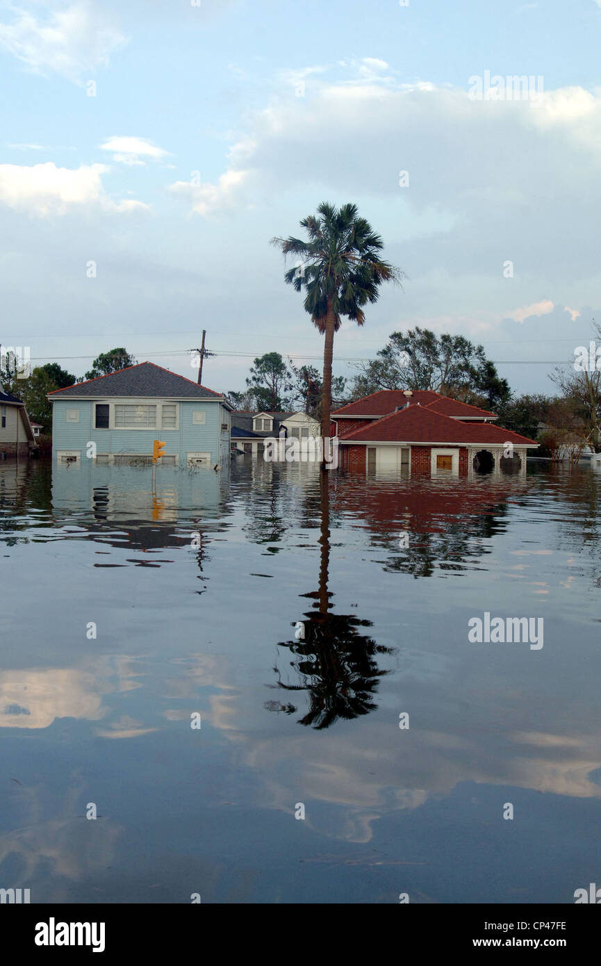 New Orleans homes flooded after the levees failed during Hurricane Katrina. Aug. 30 2005 Stock Photo