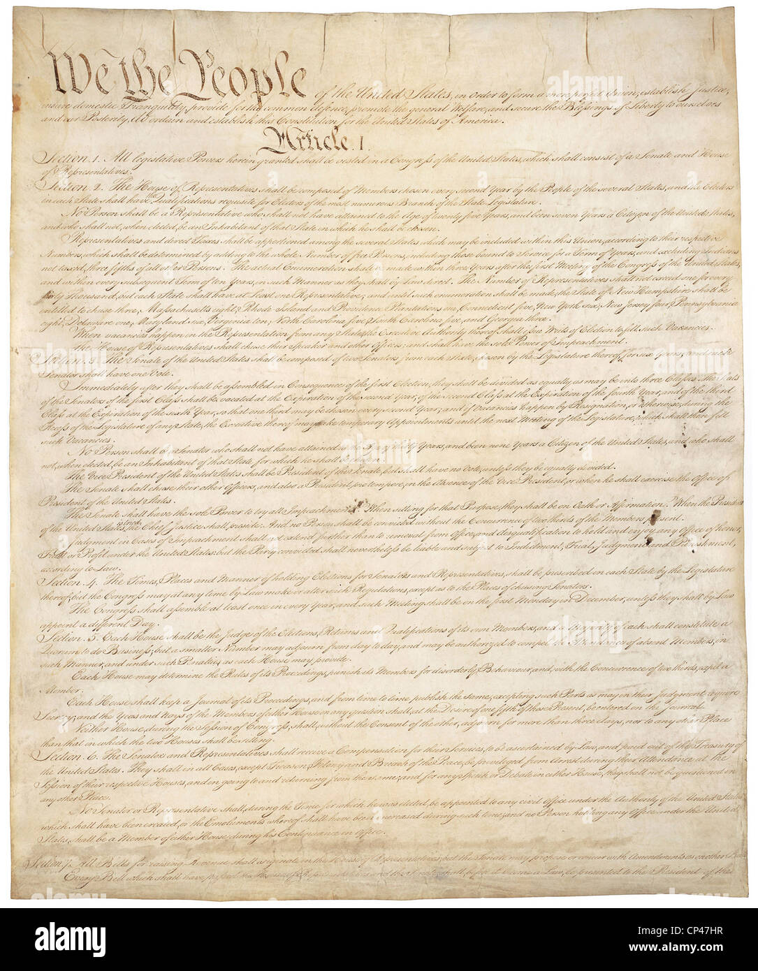 Constitution of the United States of America. First of four pages of
