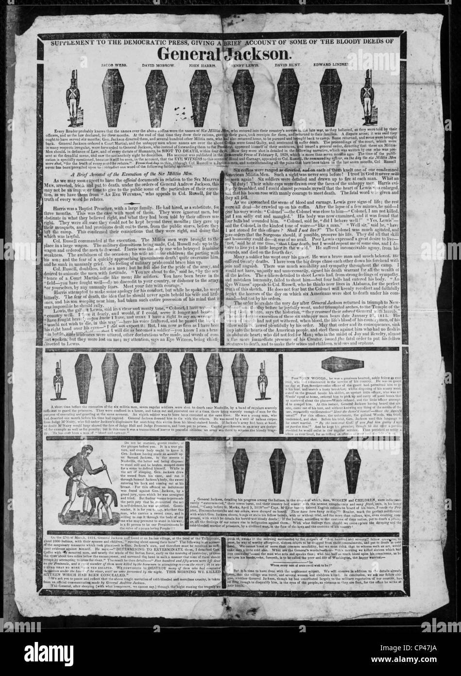 Supplement to the Democratic press, giving a brief account of some of the bloody deeds of General Jackson [Cuts of coffins] Stock Photo