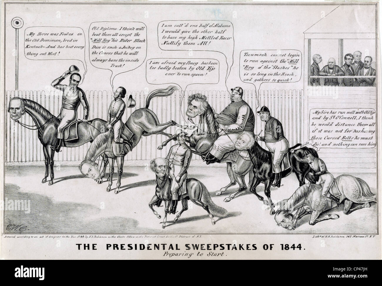 Political race course - political cartoon about the Presidential election of 1836 Stock Photo