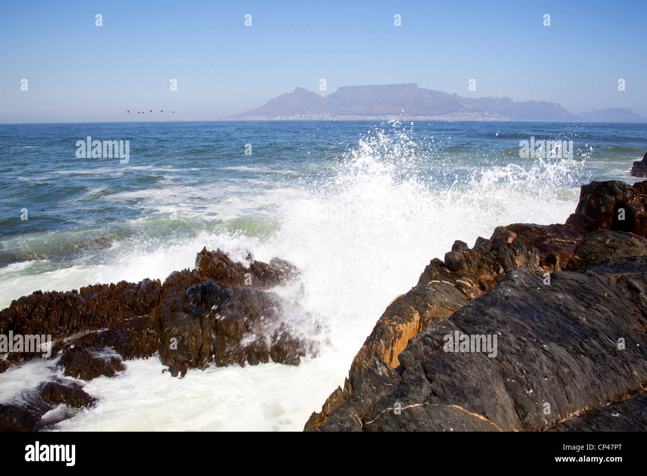 Table Mountain and Cape Town from Robin Island, Western Cape, South Africa Stock Photo