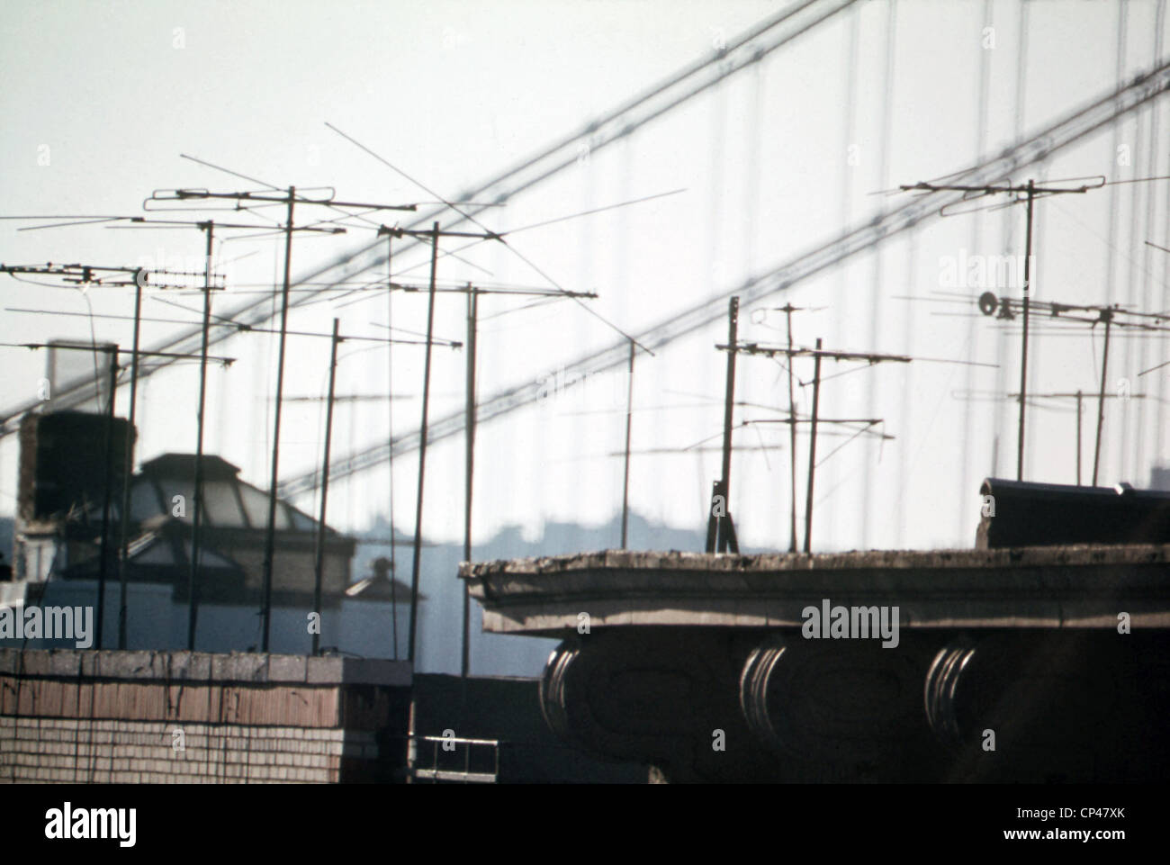 Television antennas at Sunset in northern Manhattan. Ca. 197375 Stock Photo Alamy