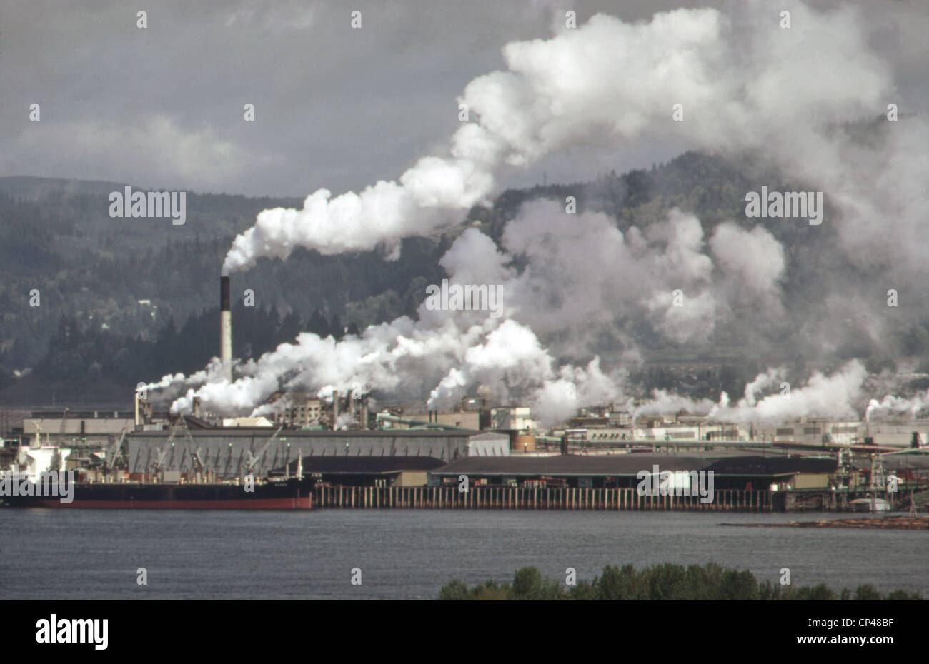 Air pollution is visible from the Weyerhaeuser paper mills and Reynolds
