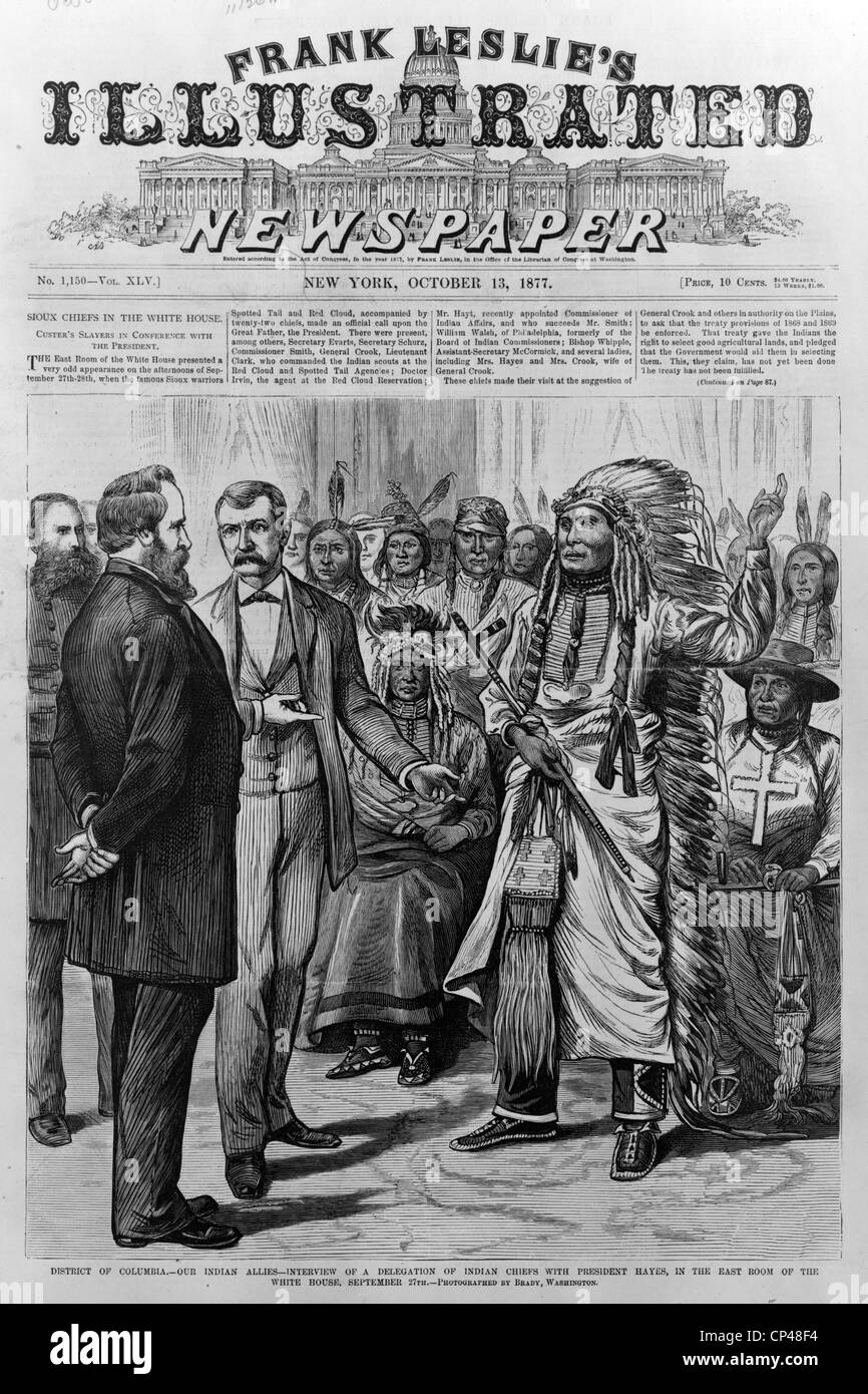 Rutherford Hayes receives an Indian delegation. The White House 1877 Stock Photo