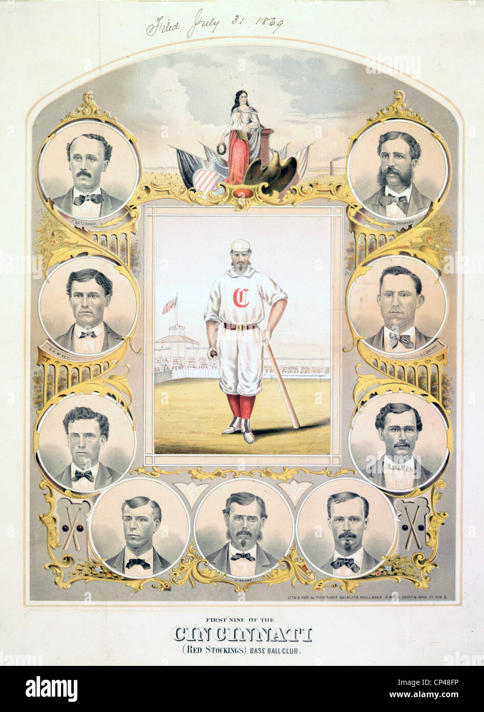 First Nine of the Cincinnati Red Stockings BaseBall Club 1869 Stock Photo