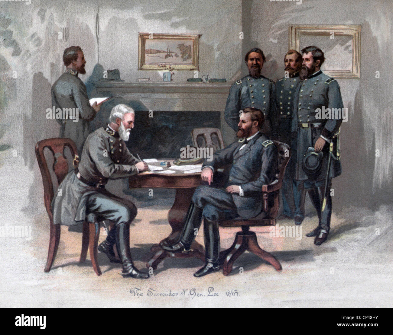 The Civil War. The Surrender at Appomatox Robert E. Lee and Ulysses S. Grant 1865 Stock Photo