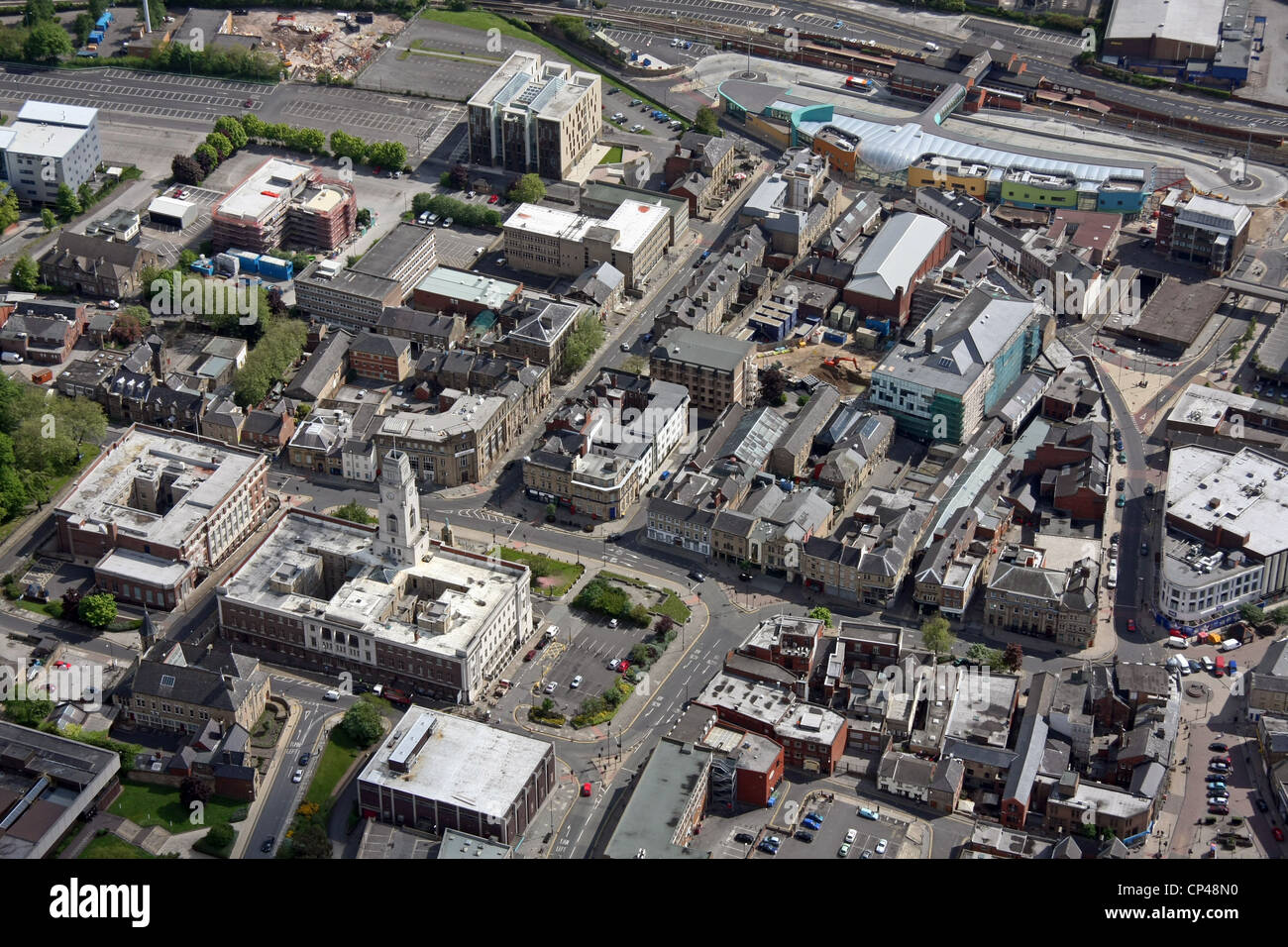 Aerial view of Barnsley Town Centre Stock Photo