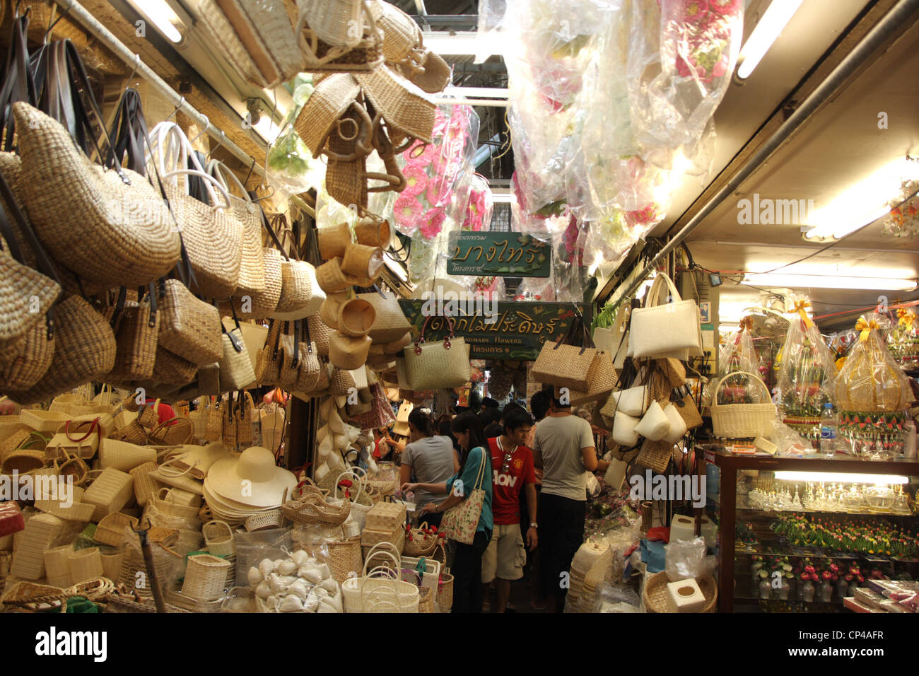 Handicrafts store at Chatuchak Weekend Market in Bangkok Stock Photo