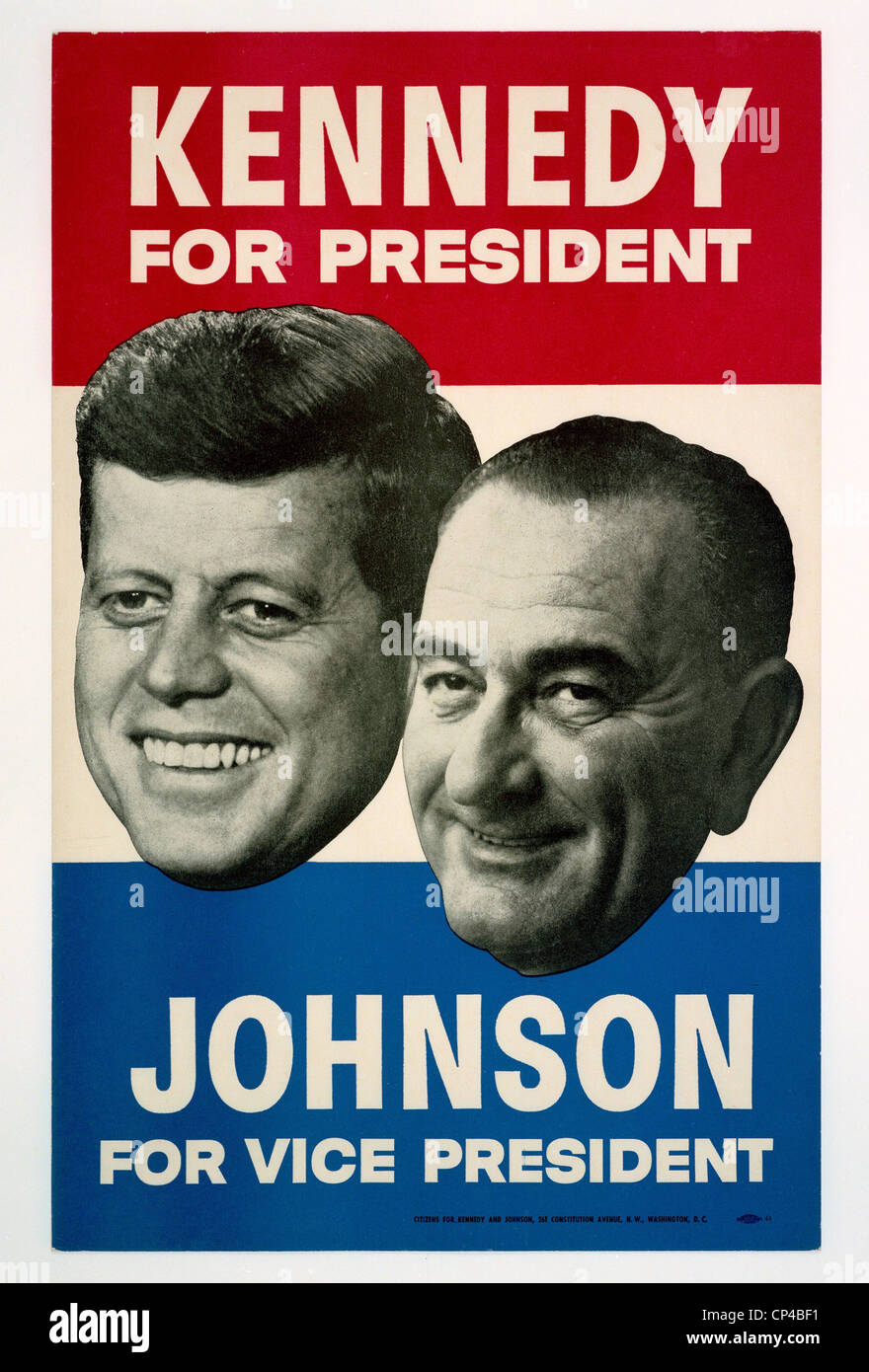 Kennedy for President/Johnson for Vice President. 1960 Democratic Presidential Campaign Poster. Stock Photo