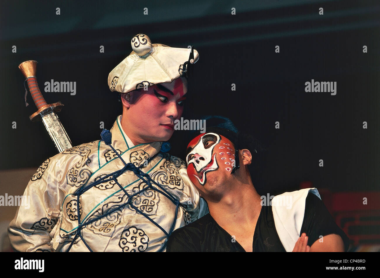 Taiwan - Taipei - Chinese Opera performances, actors with the characteristic of stage makeup. Stock Photo
