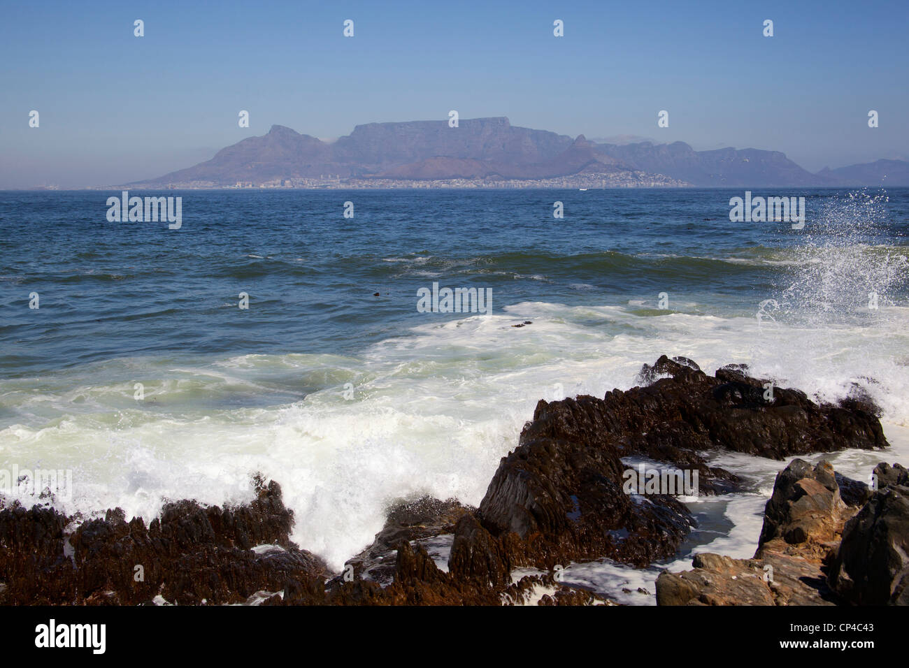 Table Mountain and Cape Town from Robin Island, Western Cape, South Africa Stock Photo
