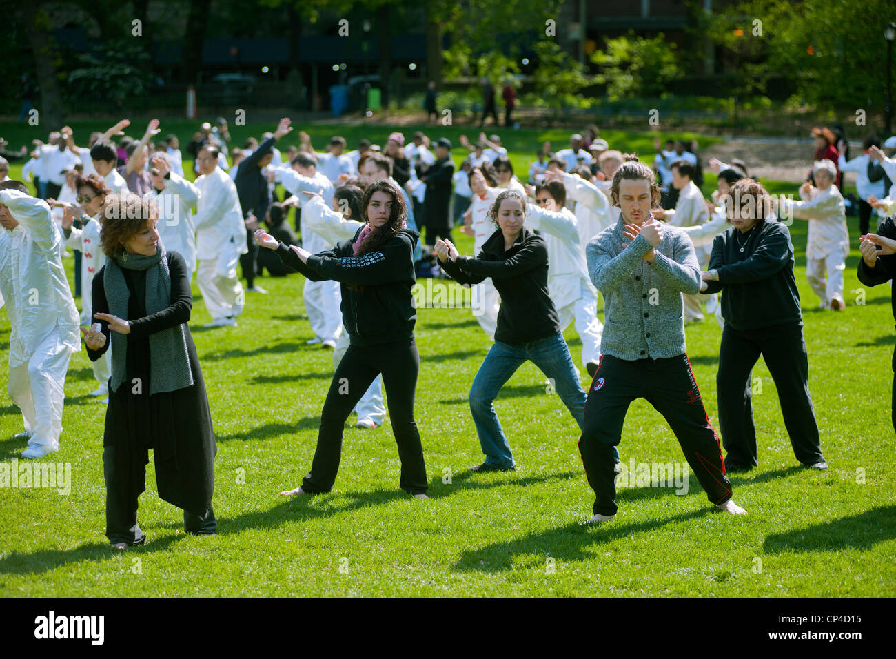 Participants perform their Tai Chi exercises during the World Tai Chi