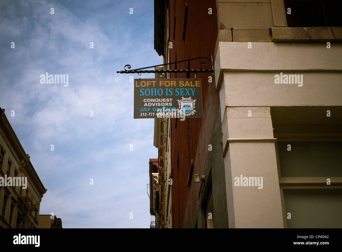 Sign advertising a loft for sale in the Soho neighborhood of New York on Saturday, April 28, 2012. (© Richard B. Levine) Stock Photo