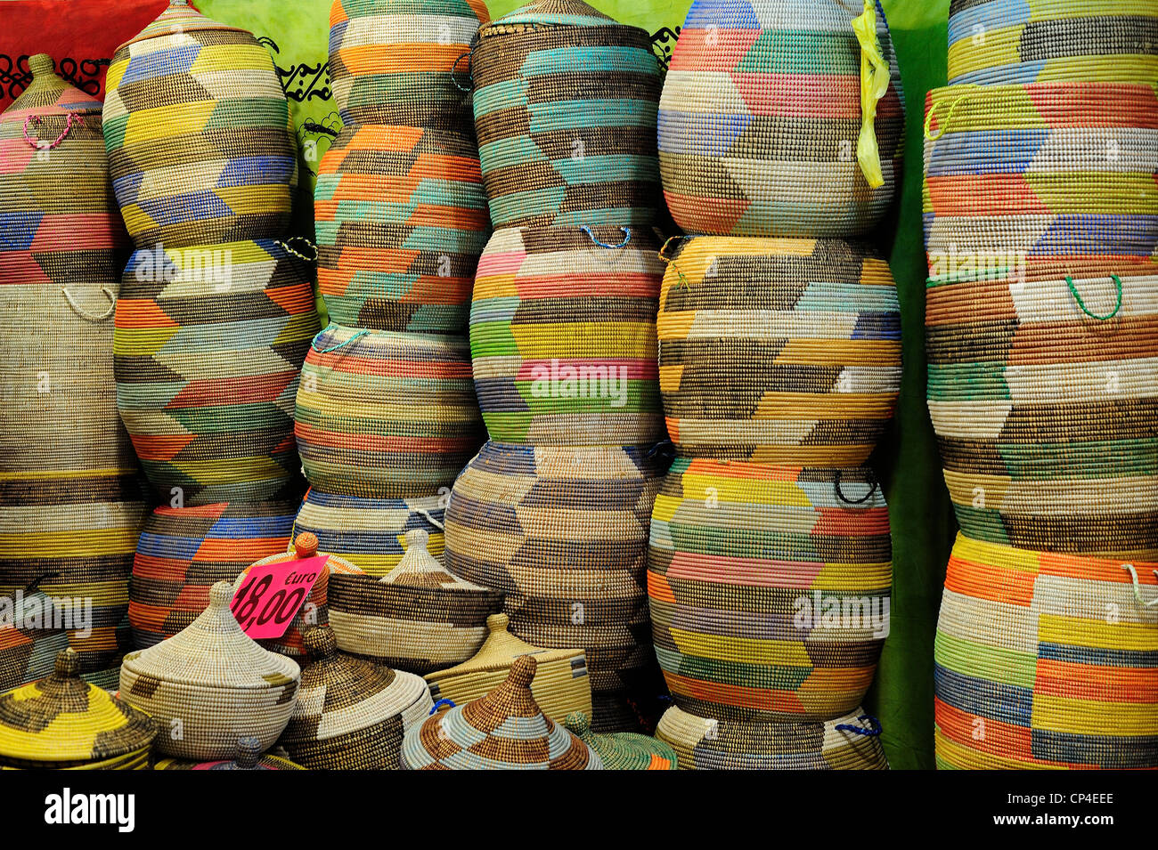 Traditional African handicraft colored baskets from Africa Stock Photo