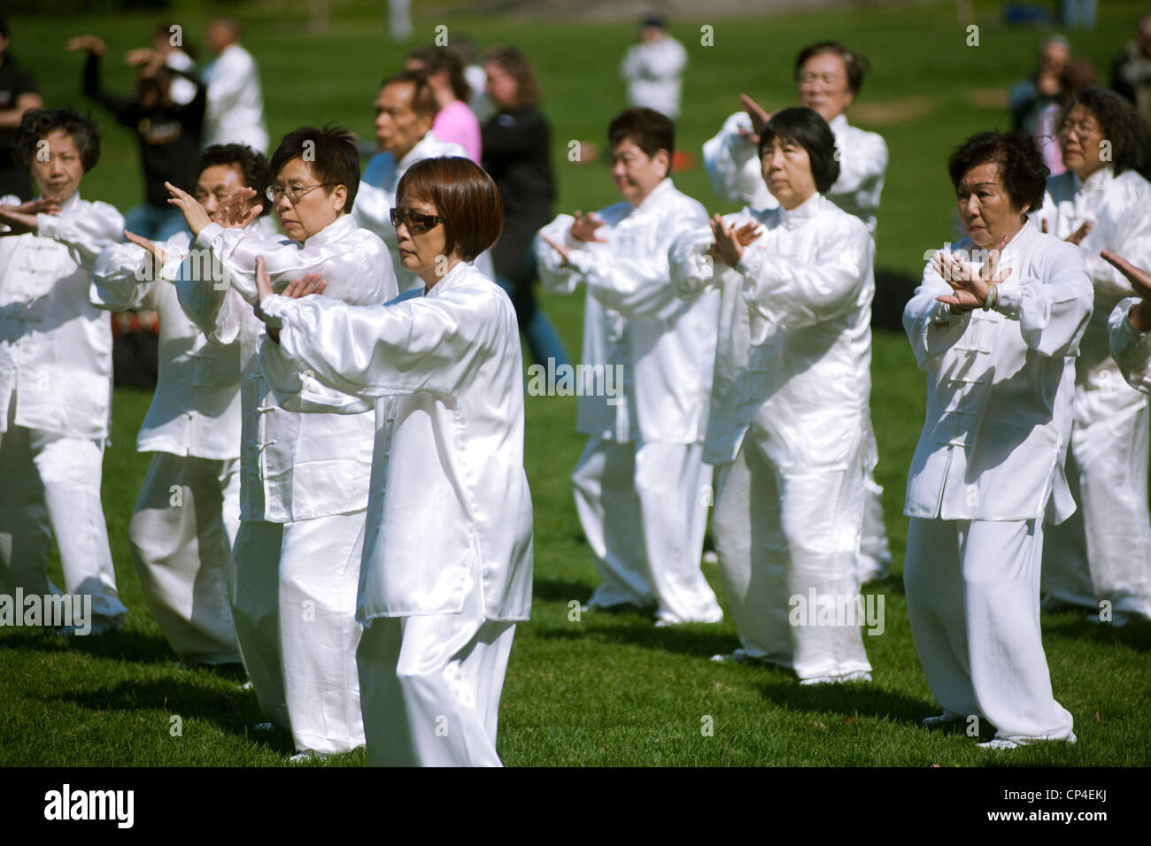 Participants perform their Tai Chi exercises during the World Tai Chi