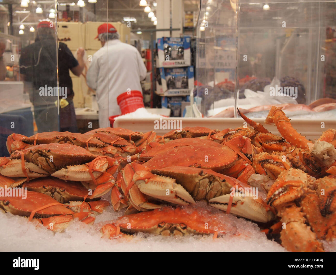Cooked Dungeness Crabs on sale at Costco Wholesale, a USA big box chain