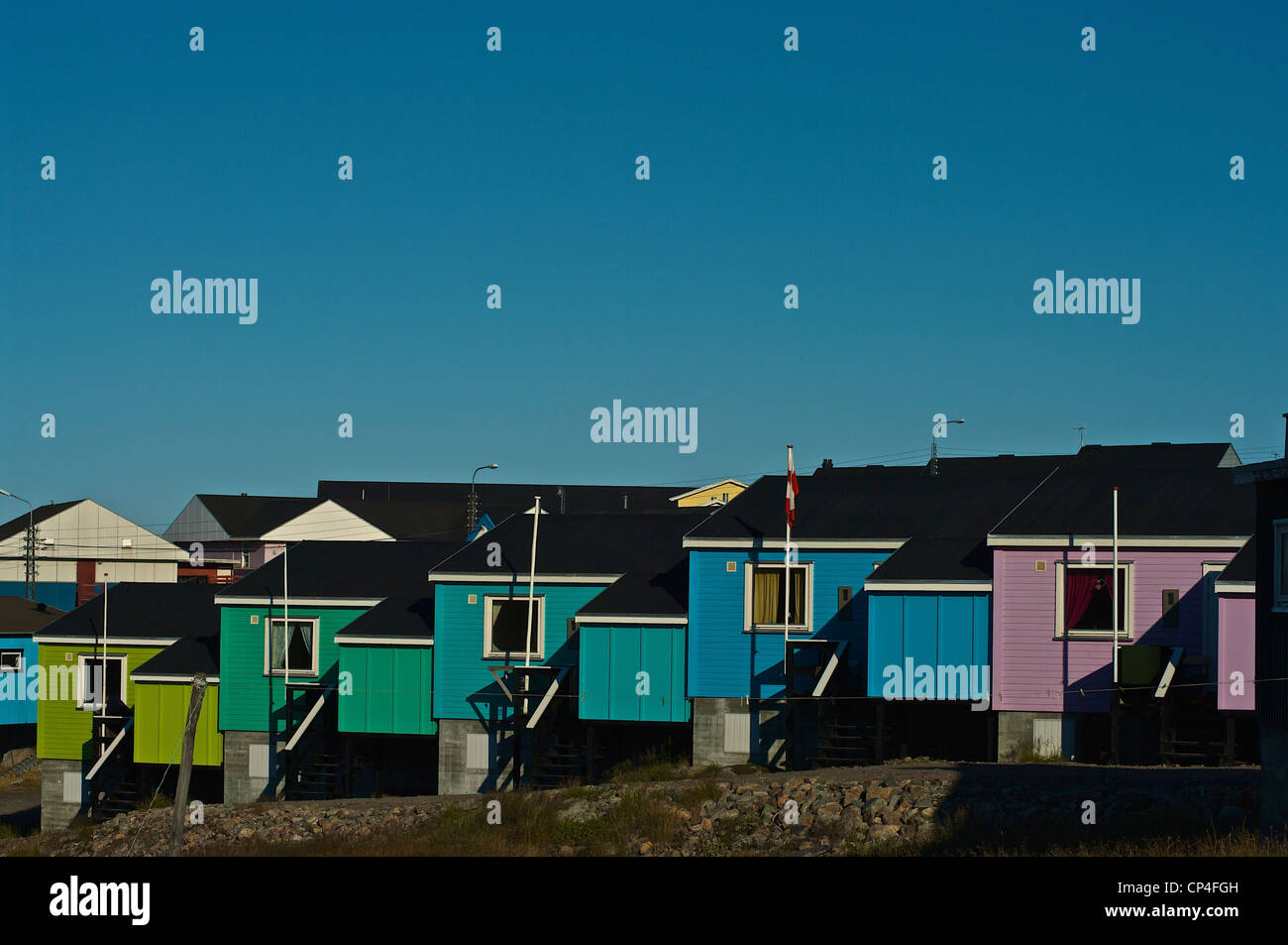 Greenland - Qaasuitsup Kommunia - Disko Island - Qeqertasuaq (or Godhavn). Houses. Stock Photo