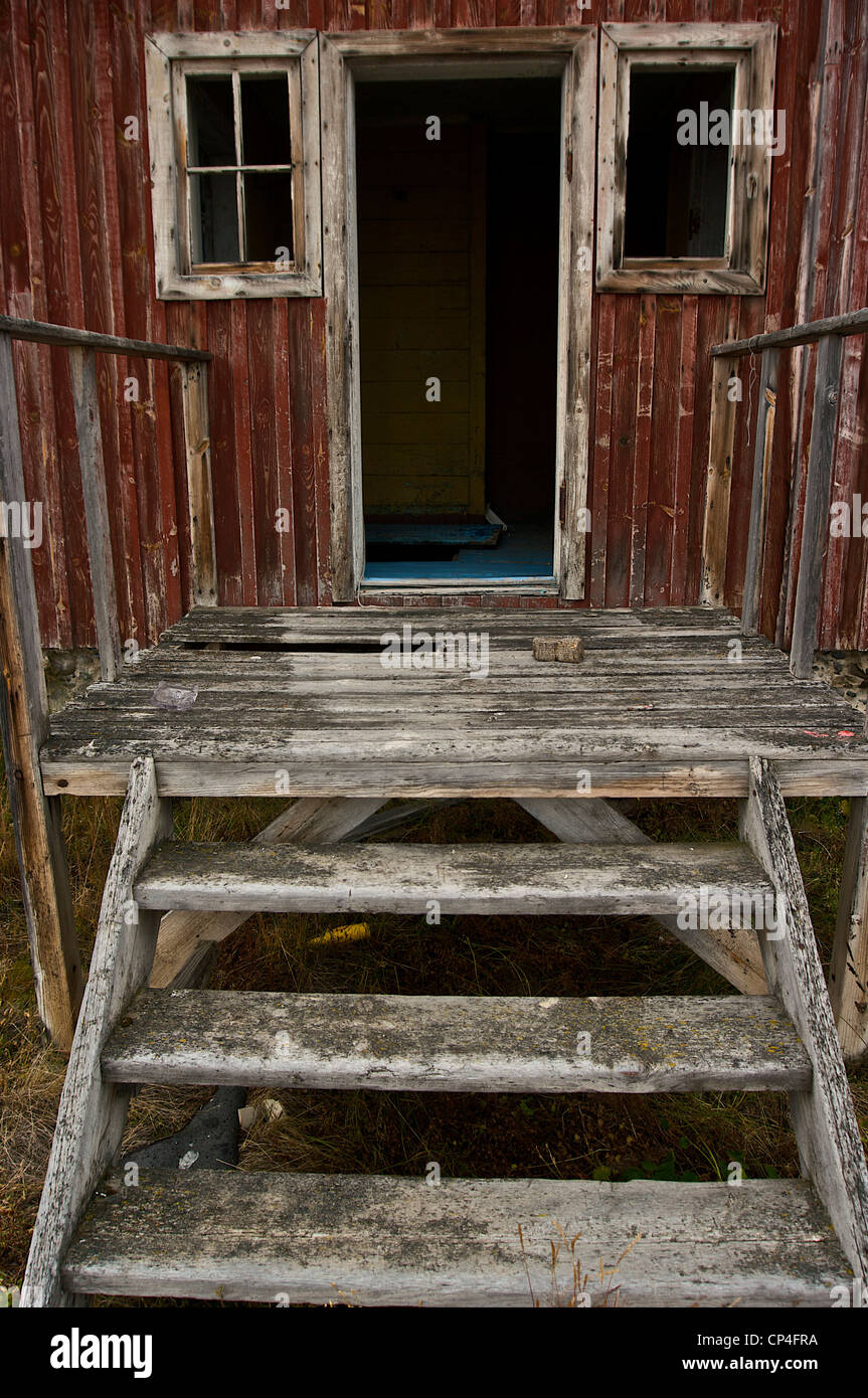 Greenland - West Coast - Qunlissat. Abandoned mining town. Entrance of a house. Stock Photo