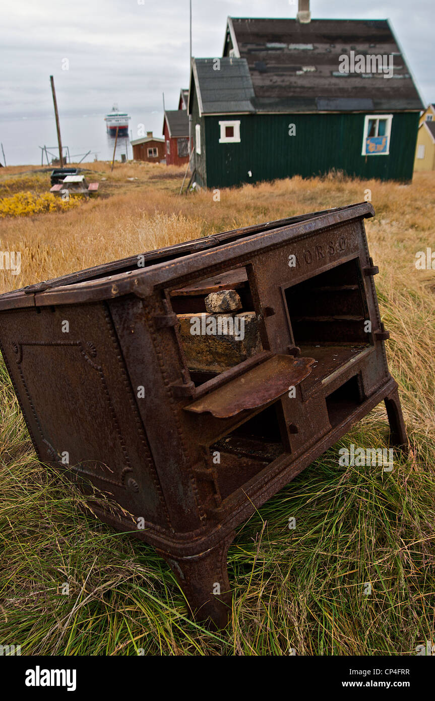 Greenland - West Coast - Qunlissat. Abandoned mining town. Old forniture. Stock Photo